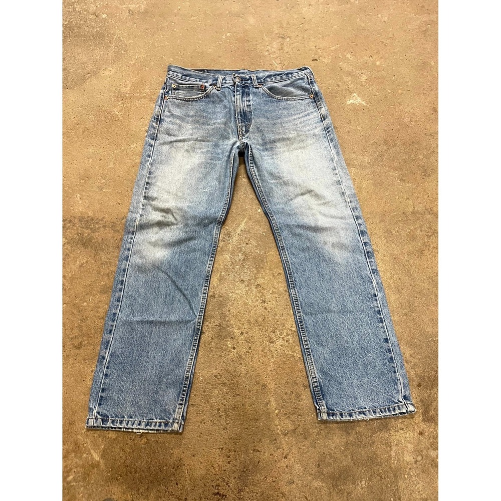Levi's 505 Regular Straight Leg Jeans Mens‎ 34x30 Blue Whiskering Denim Mid Rise